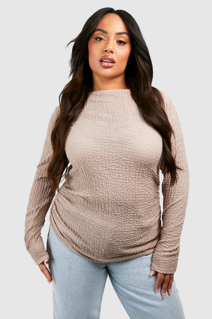 Stone Plus Textured Ruched Long Sleeve Top  image number 1