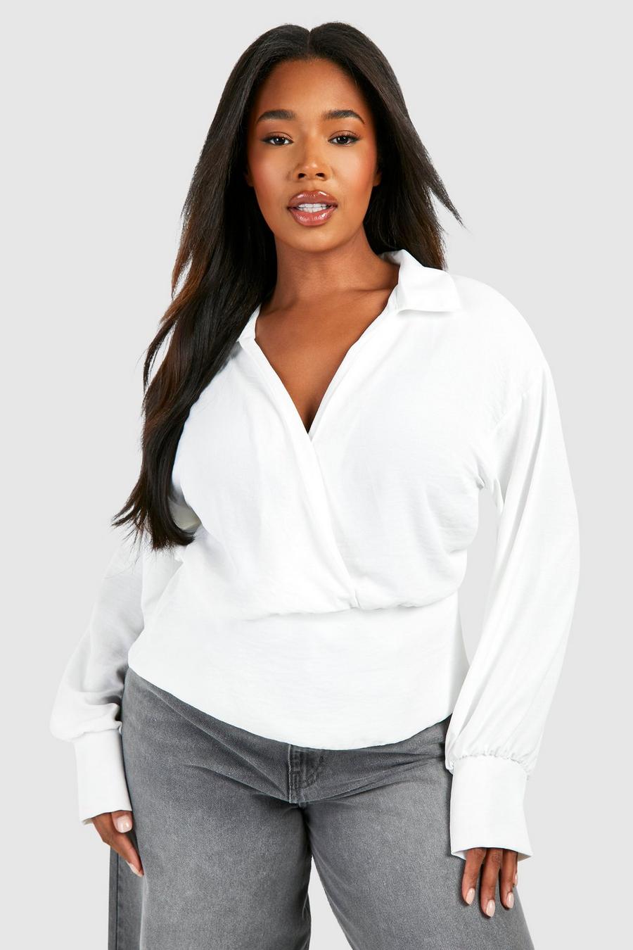 Final Sale Plus Size One Shoulder Peplum Top in White