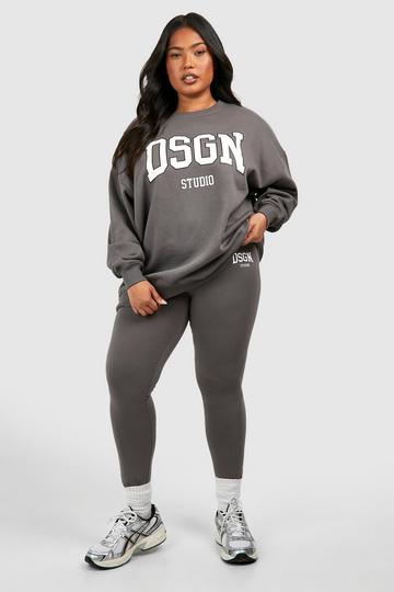 Plus Dsgn Studio Trainingspak Met Leggings En Tekst charcoal