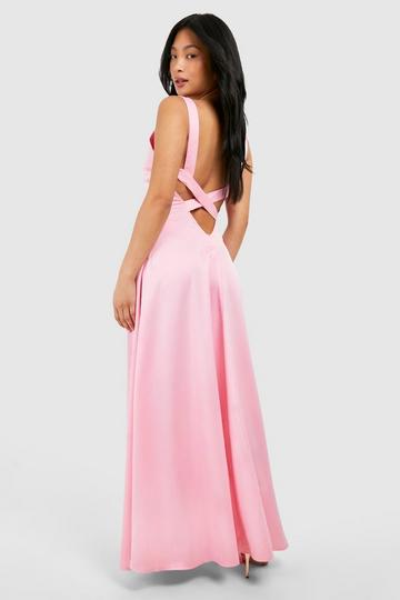 Petite Satin Plunge Cross Back Maxi Dress bubblegum