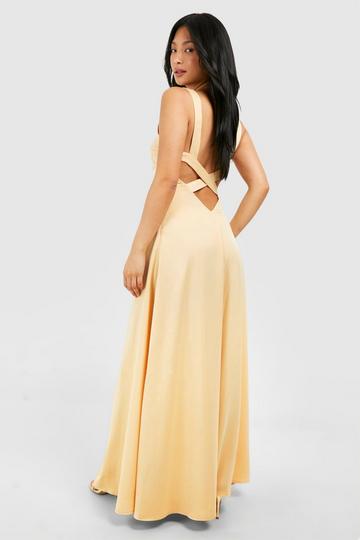 Petite Satin Plunge Cross Back Maxi Dress buttercup