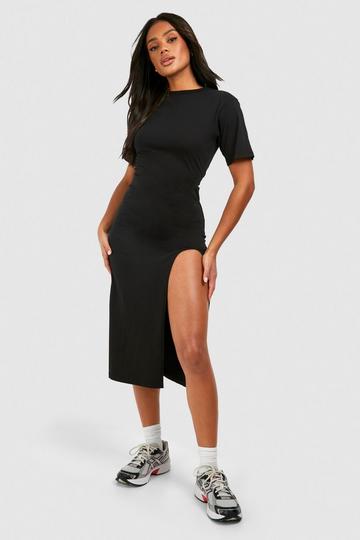 High Split Midaxi T-shirt Dress black