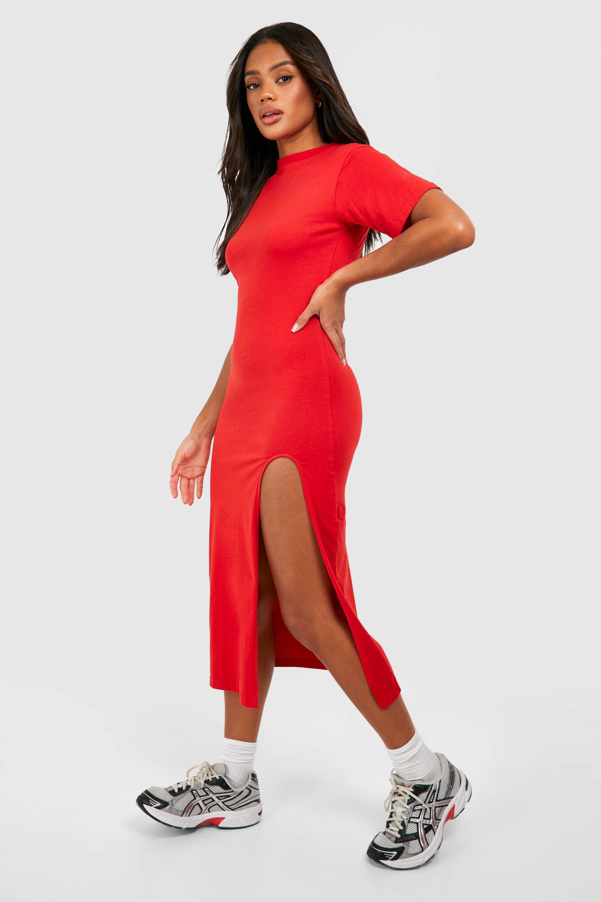 Vestito T shirt longuette con spacco alto