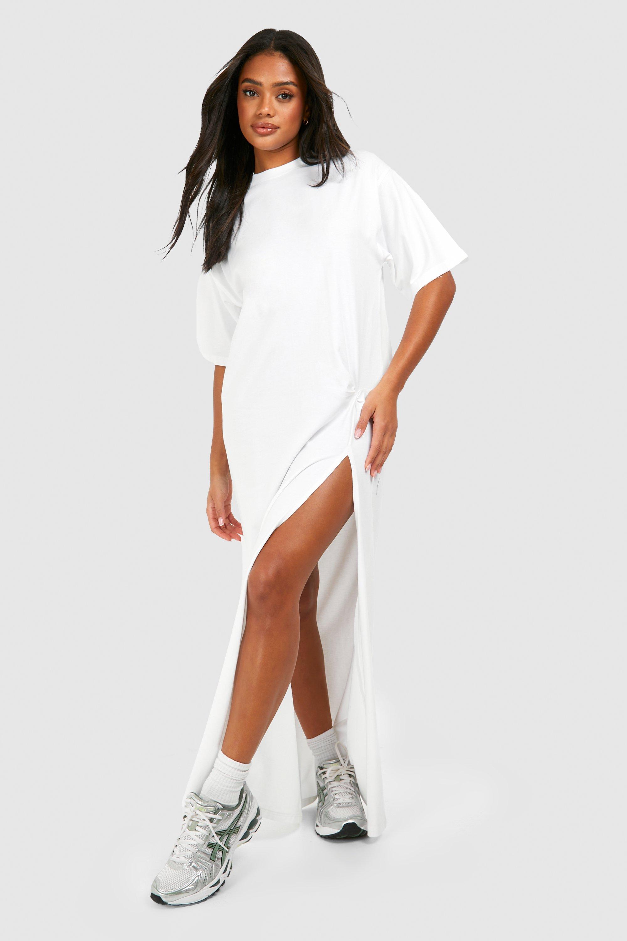 Knot Detail High Split T shirt Dress