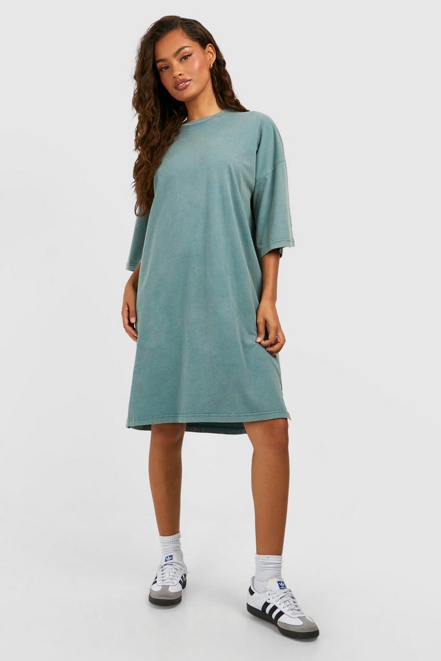 Denim-blue Acid Wash Oversized T-shirt Dress