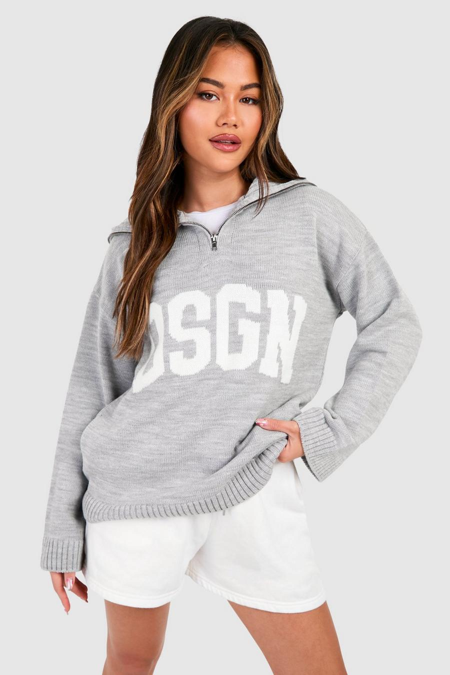 Grey Dsgn Jacquard Knitted Half Zip Sweater