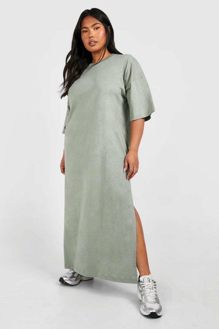 Khaki Plus Oversized Midaxi T-shirt Dress  image number 1