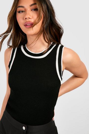 Contrast Binding Knitted Tank Top black