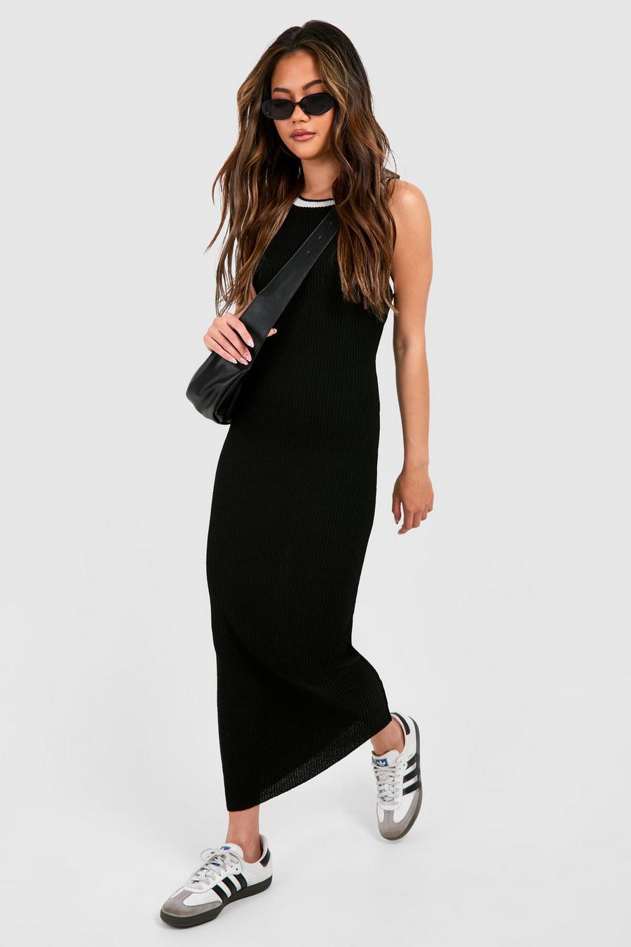 Black Contrast Binding Knitted Maxi Dress image number 1