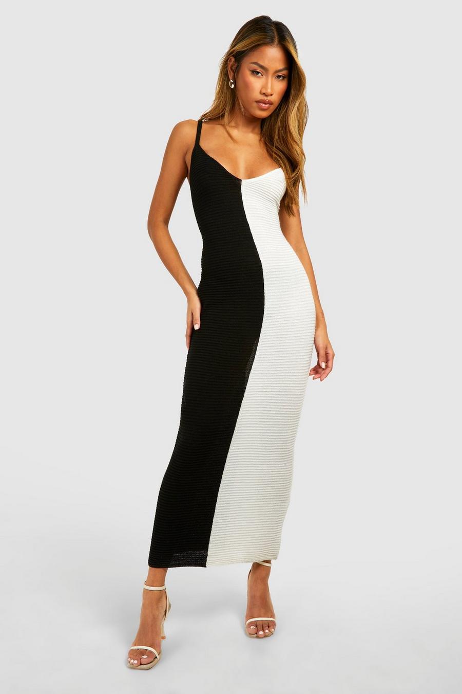 Black Color Block Knitted Maxi Dress