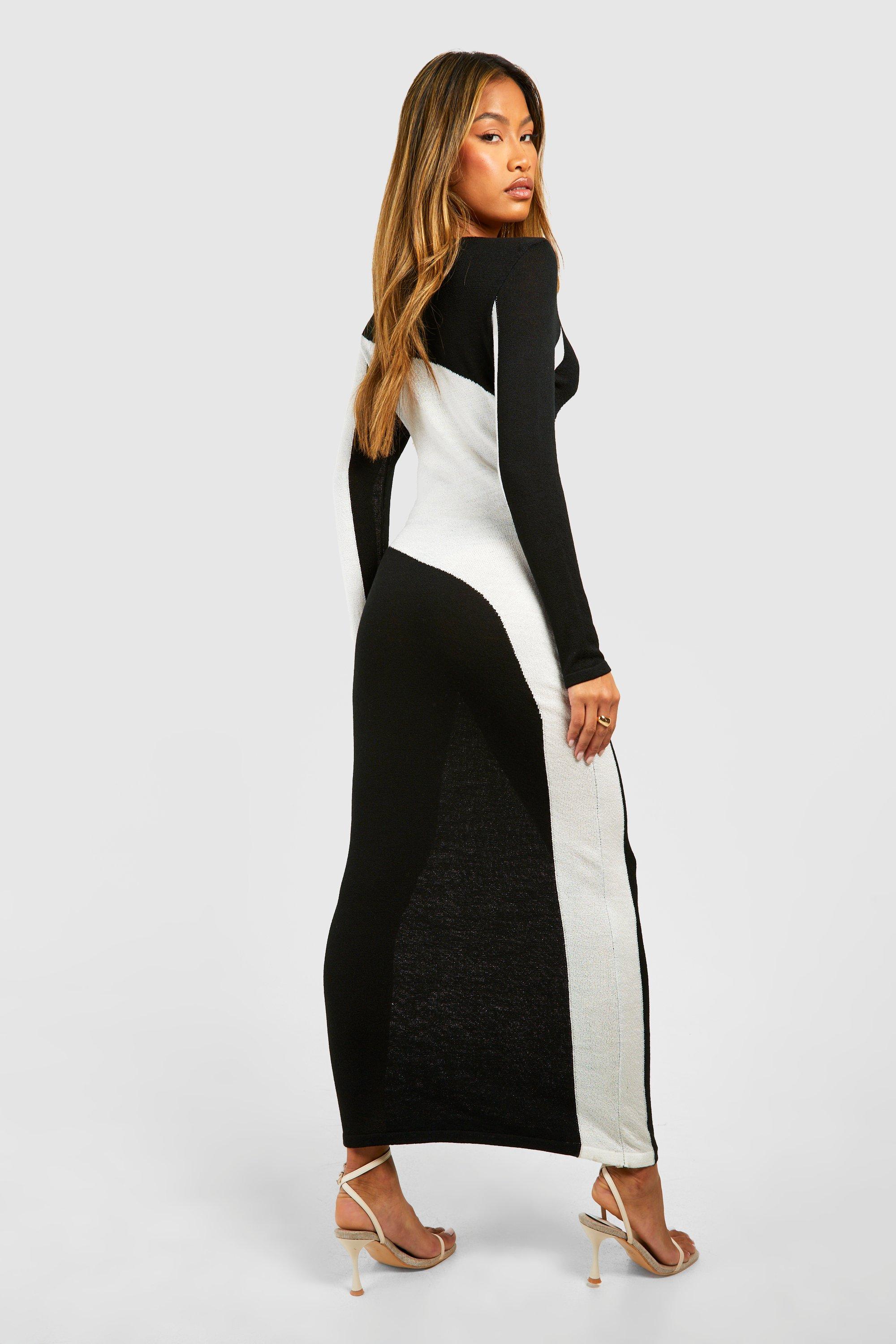 Monochrome Colour Block Knitted Maxi Dress | boohoo