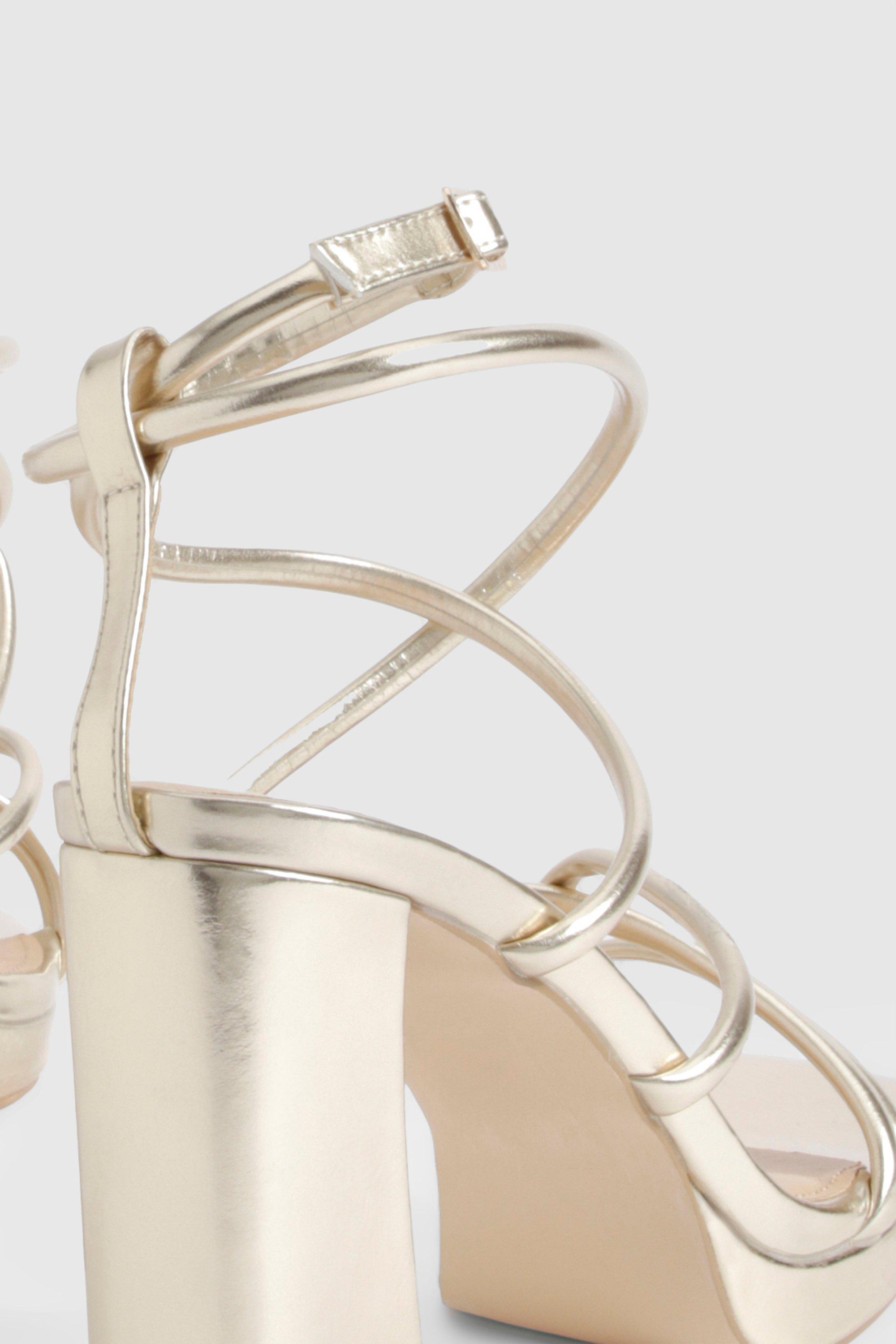 Metallic Cross Strap Platform Heels boohoo