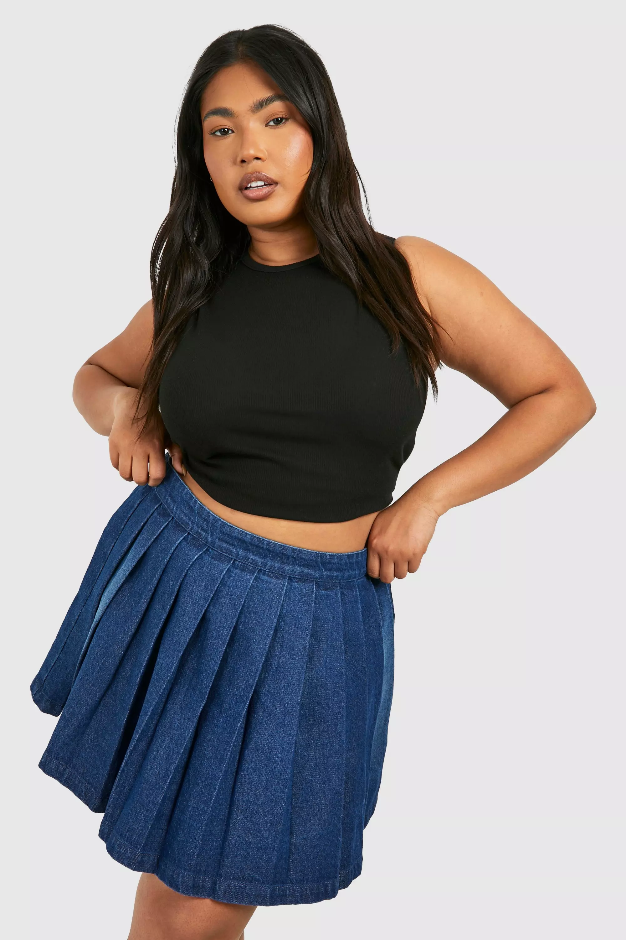 Pleated jean skirt plus size hotsell