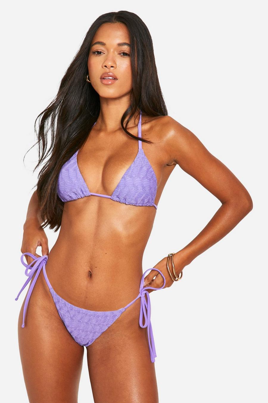 Purple Driehoekige Bikini Set Met Textuur image number 1