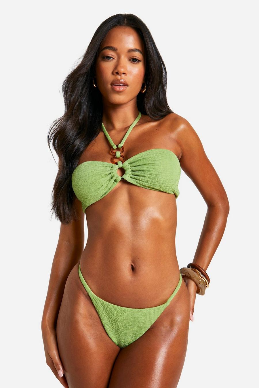 Lime Textured Halter O-Ring Bikini Set image number 1