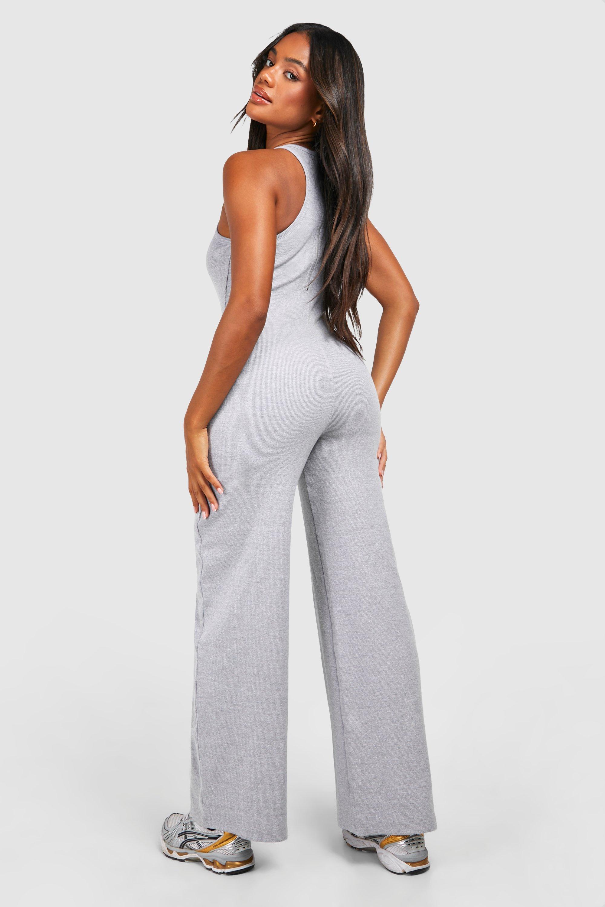 Cotton Rib Racer Neck Wide Leg Jumpsuit