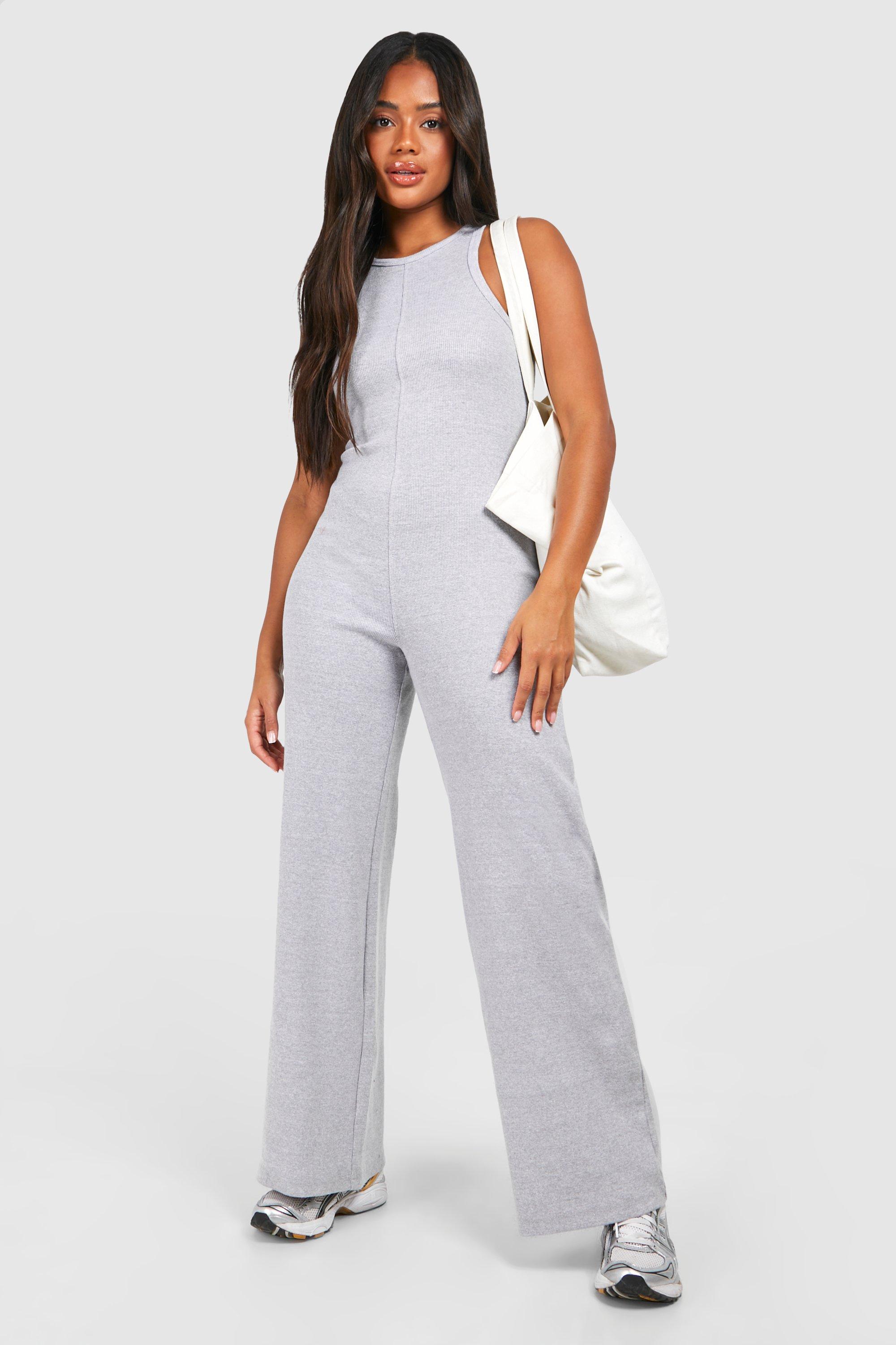 Cotton Rib Racer Neck Wide Leg Jumpsuit boohoo IE