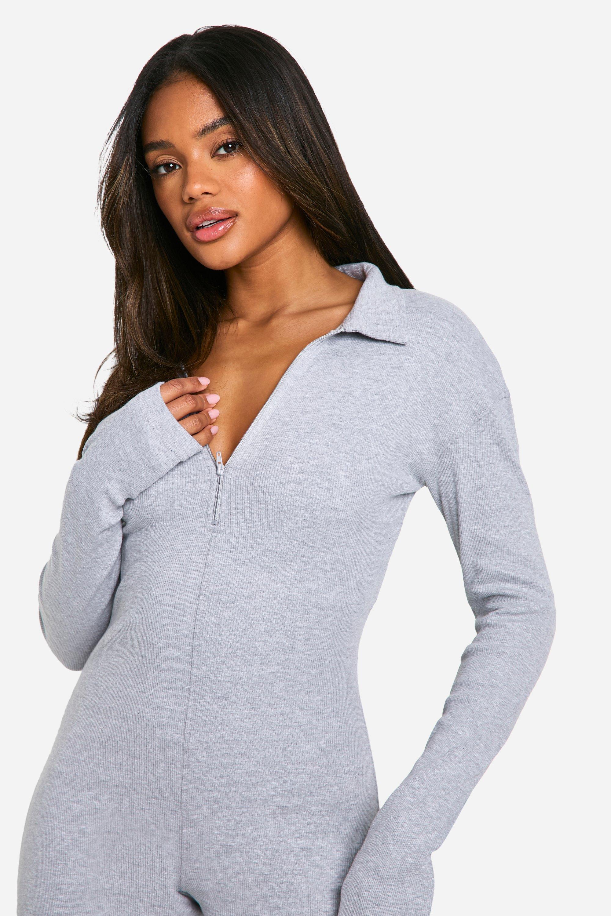 Soft Rib Zip Collar Unitard Jumpsuit