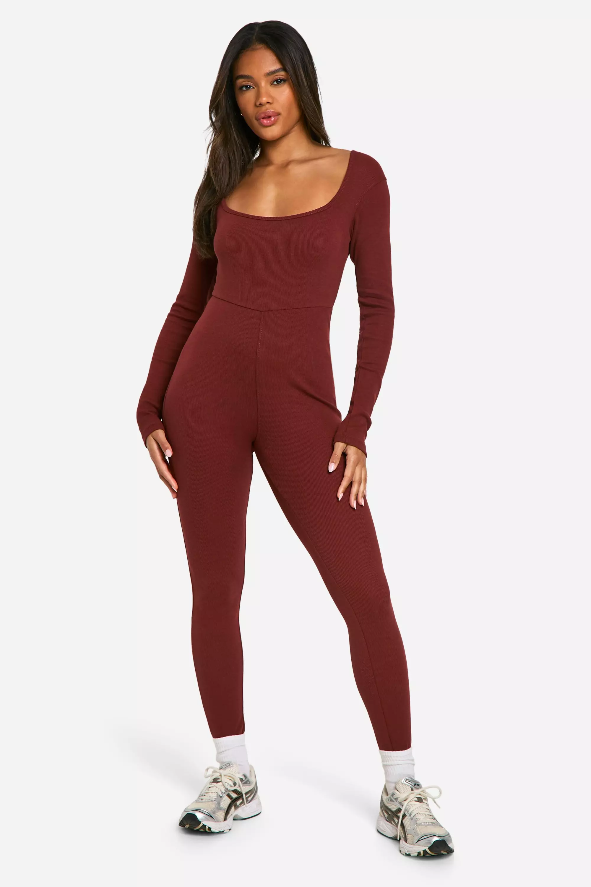 Wine Basic Long Sleeve Scoop Neck Unitard alternative image