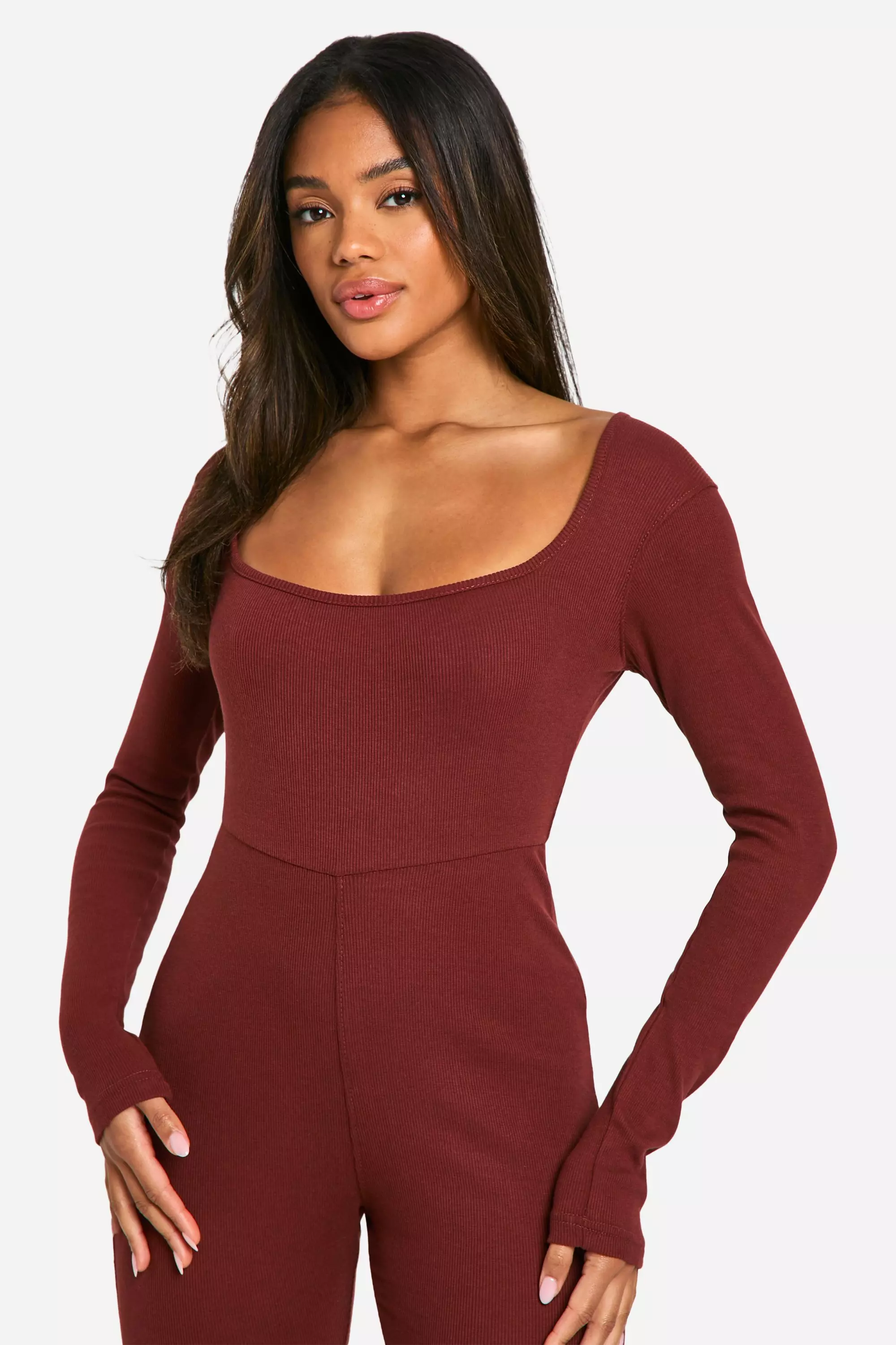 Wine Basic Long Sleeve Scoop Neck Unitard alternative image