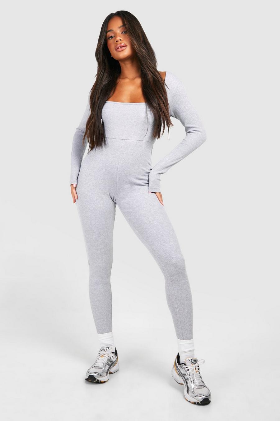 Grey Long sleeve ribbed bodycon jumpsuit – Looking Good Boutique