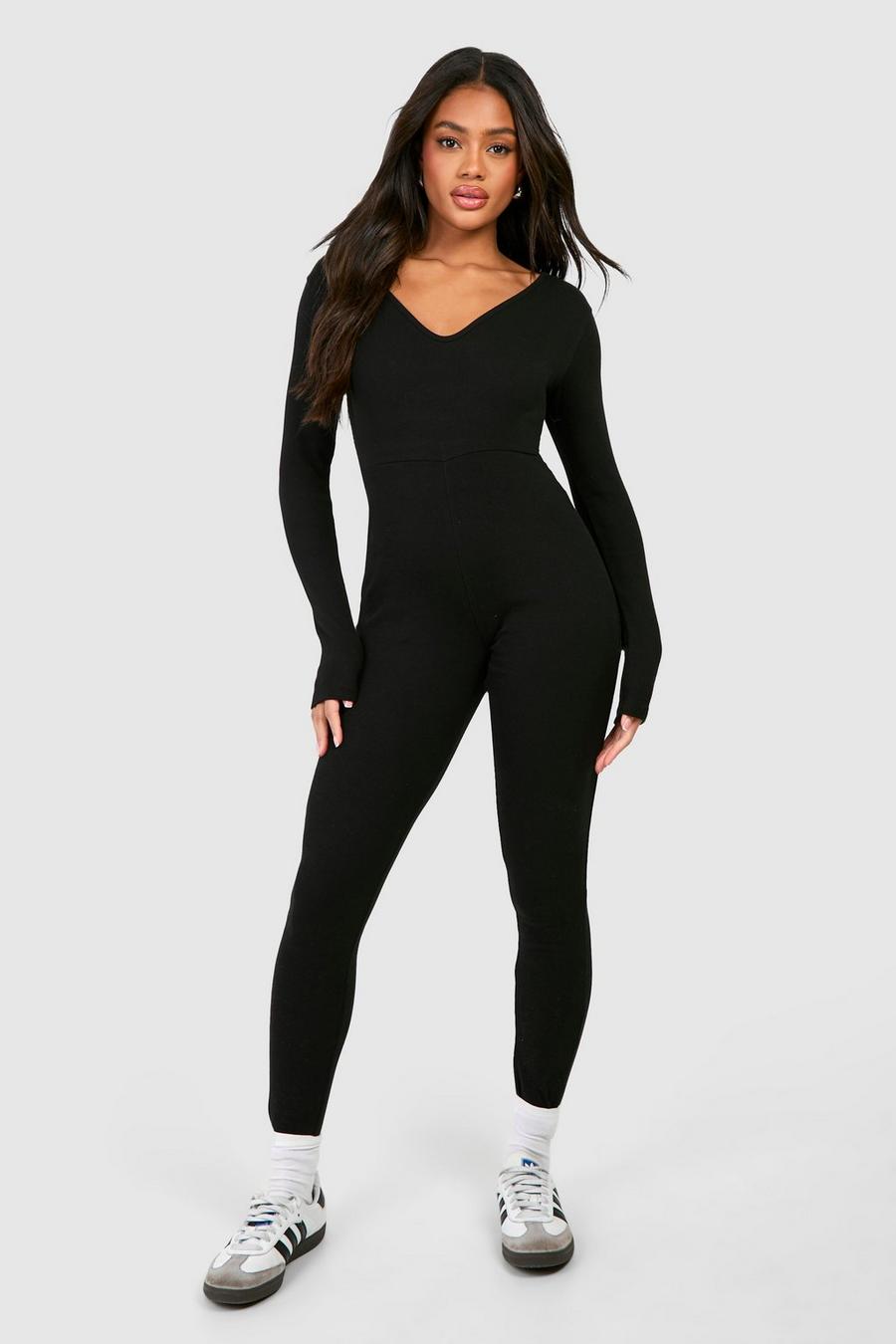 Black Ribbad jumpsuit med låg urringning image number 1