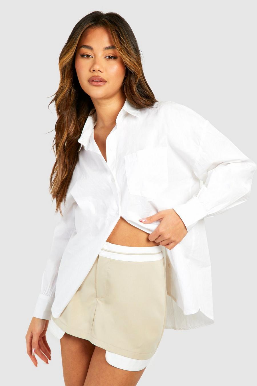 Falda pantalón entallada con cintura en contraste, Sand image number 1