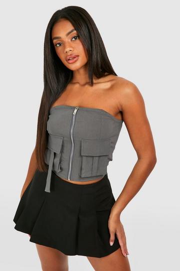 Bengaline Utility Pocket Zip Through Corset grey