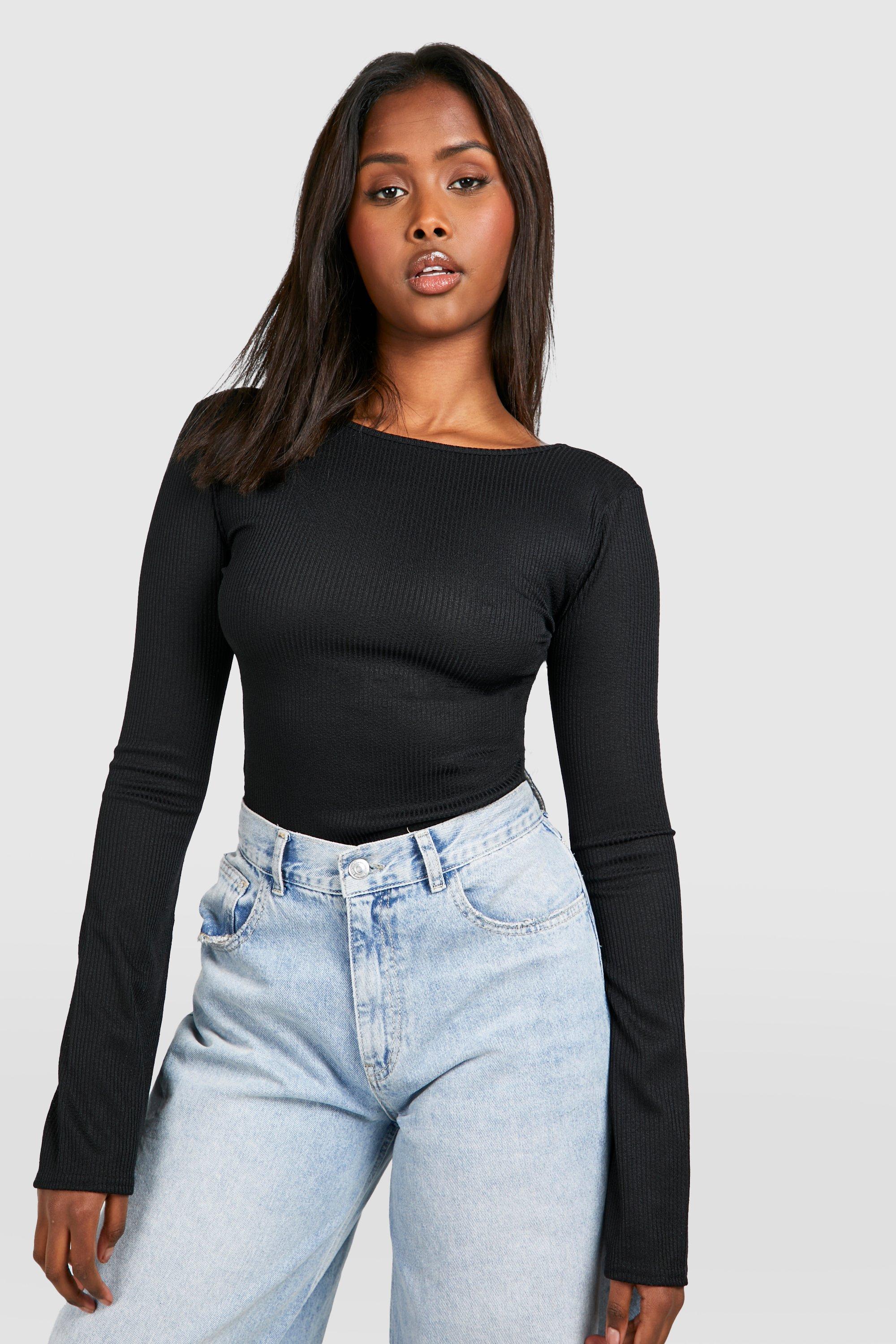 Rib Flare Sleeve Backless Top