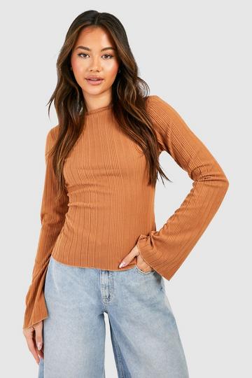 Rib Flare Sleeve Backless Top rust