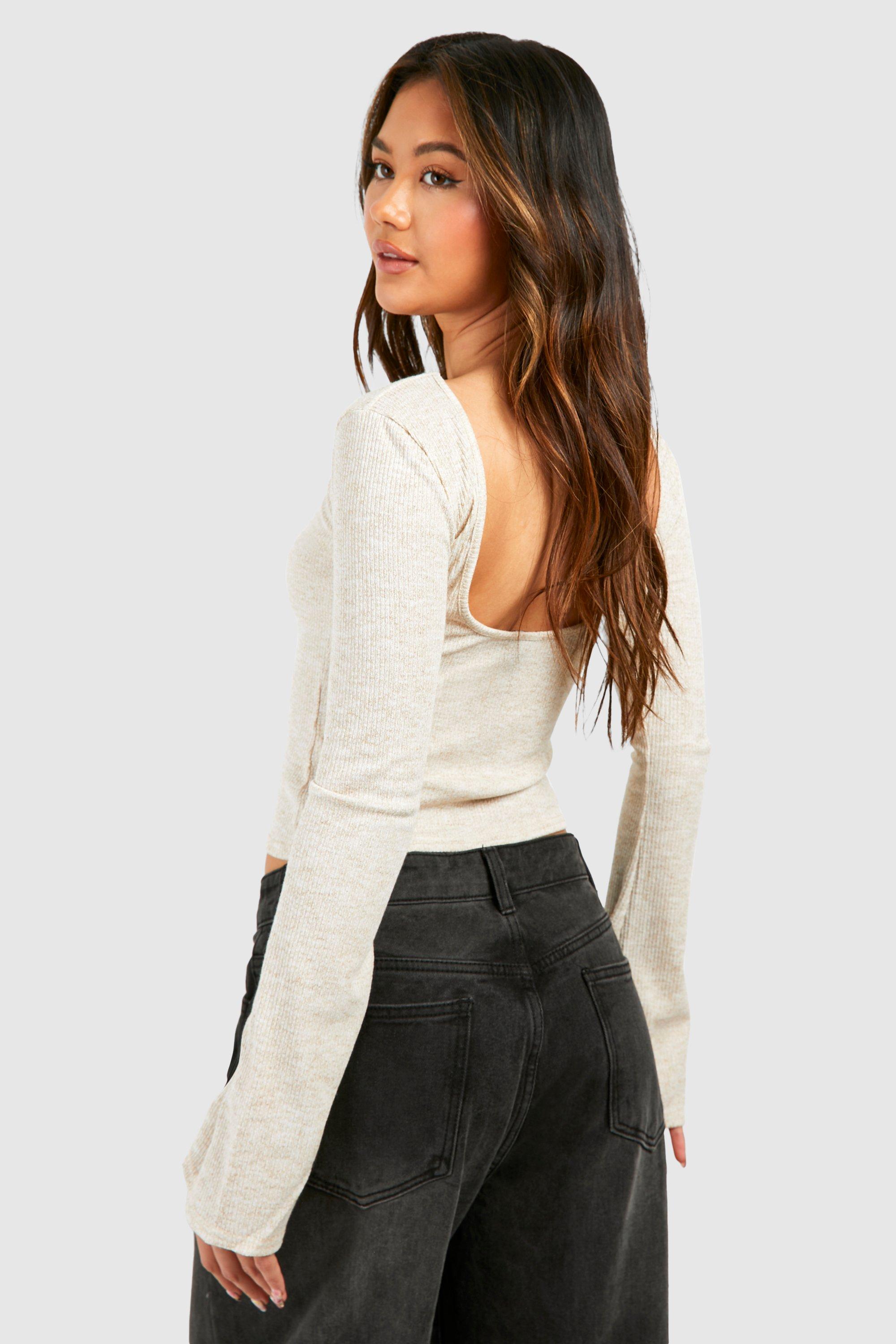 Rib Flare Sleeve Backless Top