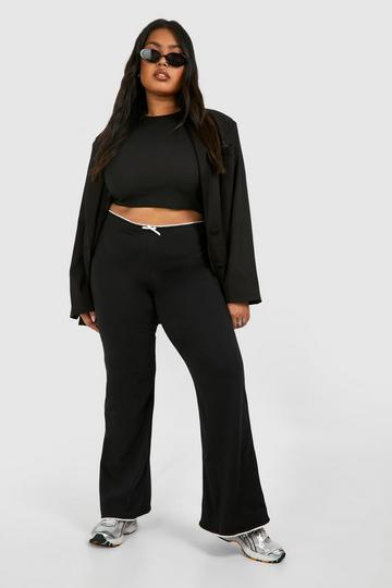 Plus Scalloped Trim Bow Detail Cotton Skinny Flares black