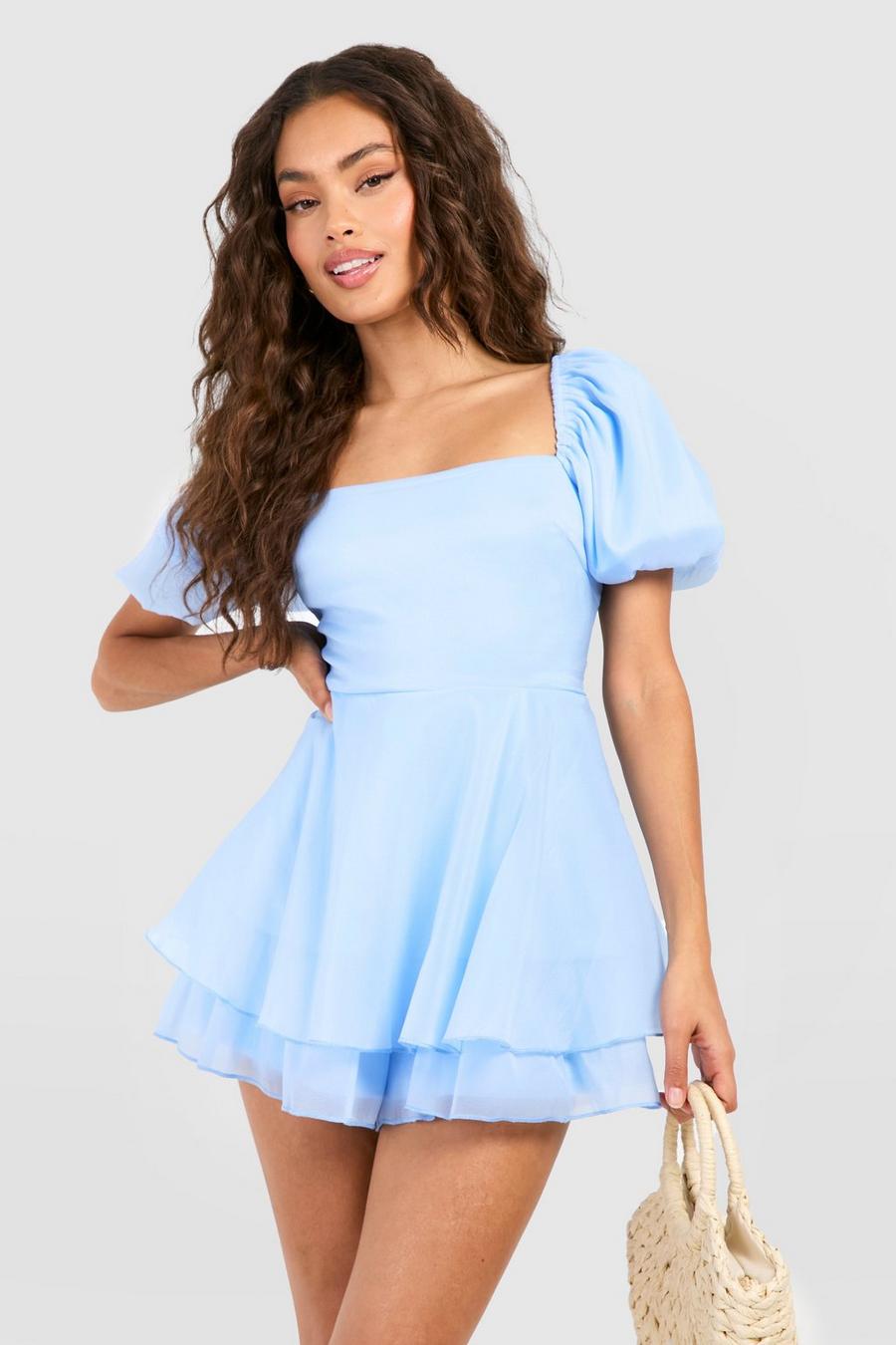 Blue Puff Sleeve Playsuit image number 1