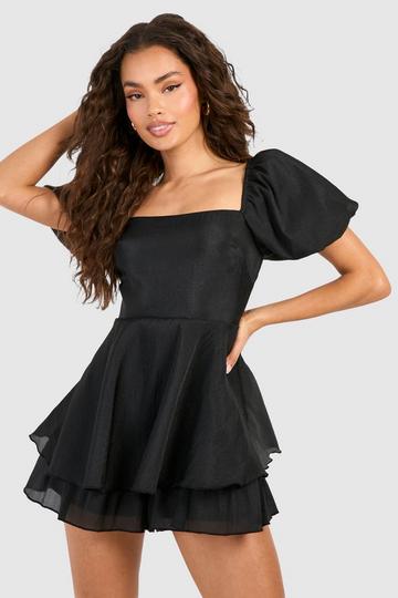 Puff Sleeve Playsuit black