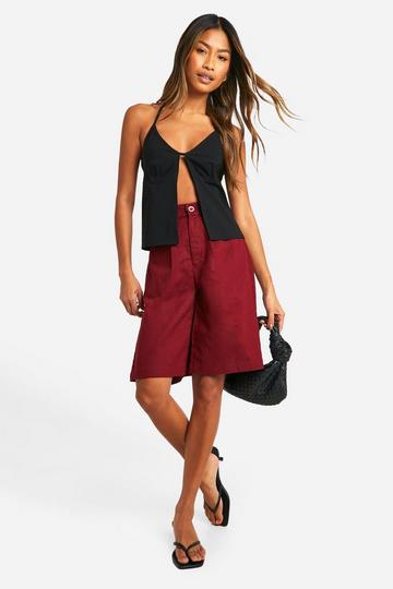 Tailored Linen Look Midi Shorts berry