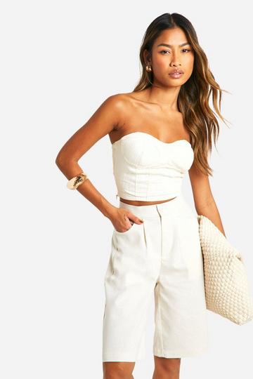 Tailored Linen Look Midi Shorts cream