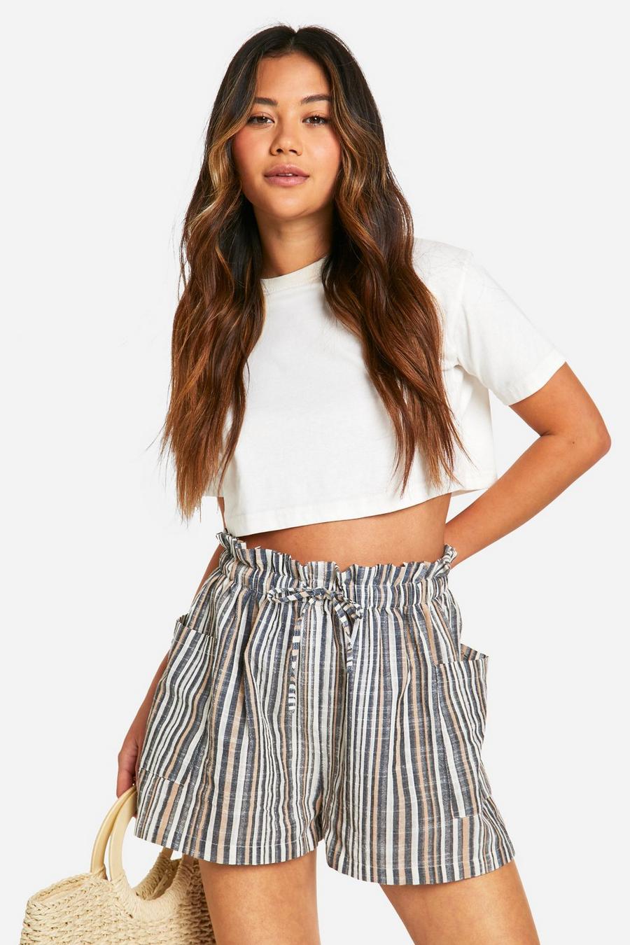 Cream Pinstripe Linen Shorts