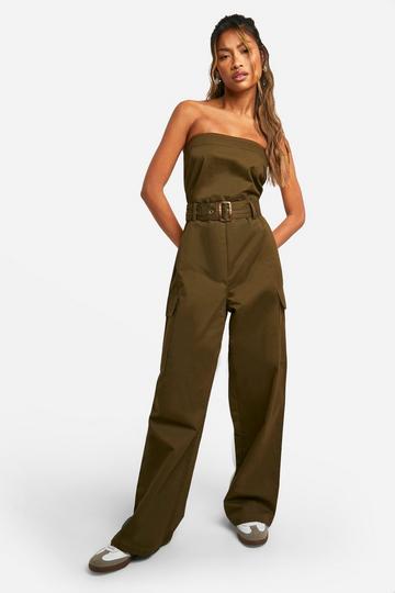 Utility Bandeau Belted Jumpsuit khaki