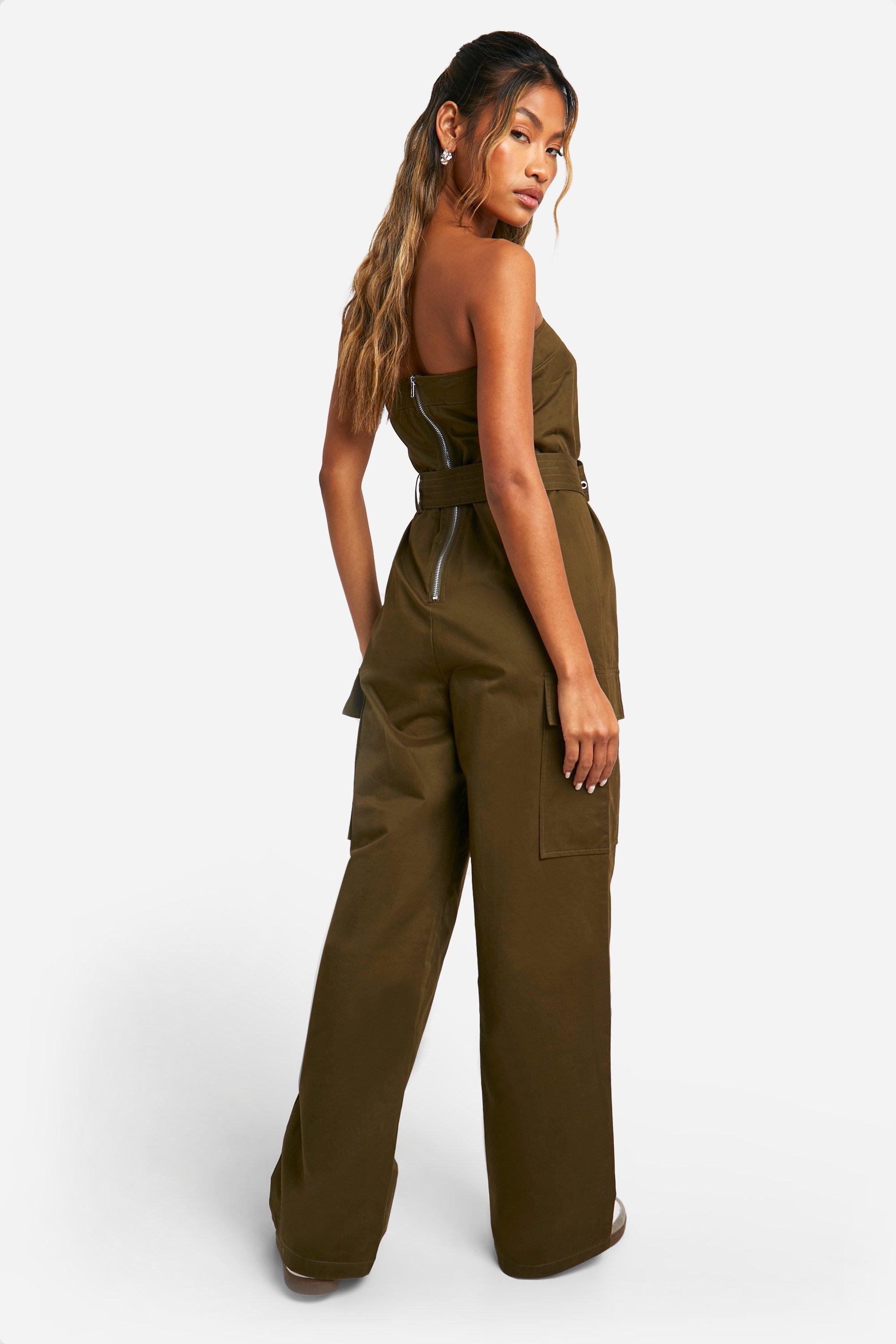 boohoo Utility Bandeau Belted Jumpsuit Green Size 8