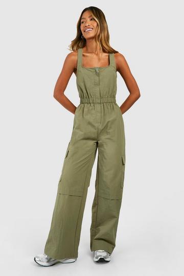 Cargo Woven Utility Scoop Jumpsuit khaki