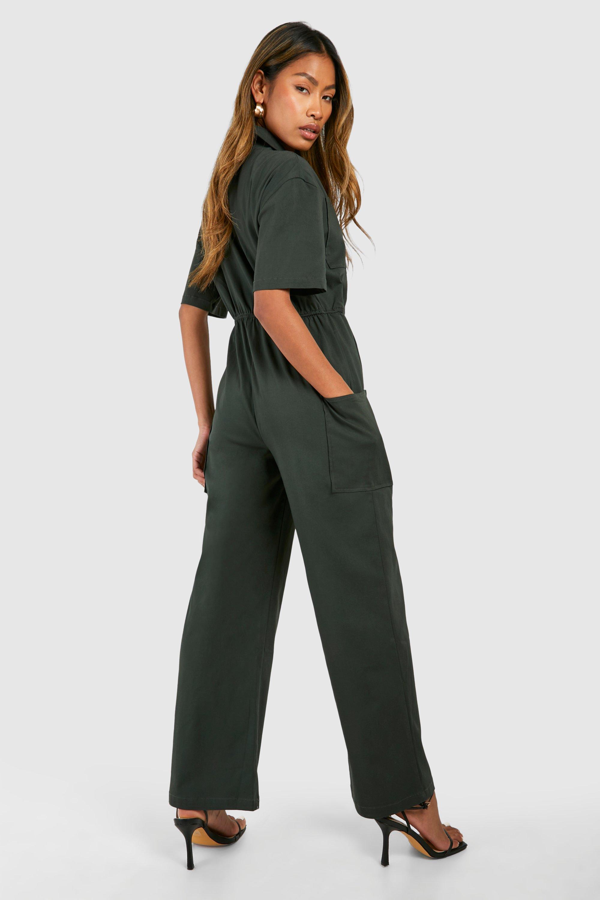 boohoo Cargo Woven Utility Jumpsuit Grey Size 4