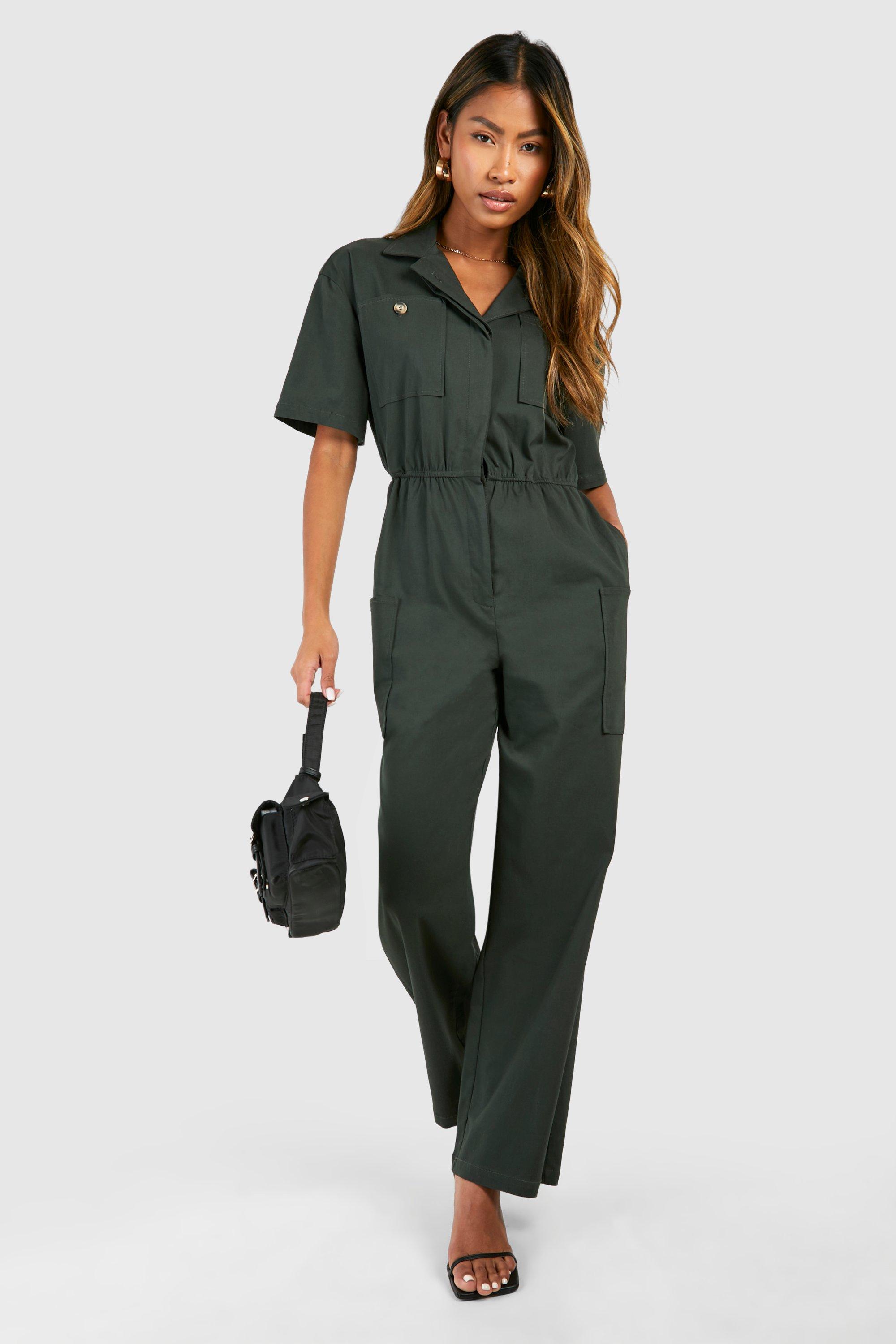 Boohoo Women s Cargo Woven Utility Jumpsuit Grey