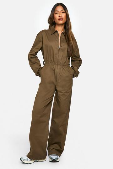 Cargo Woven Utility Zip Jumpsuit chocolate