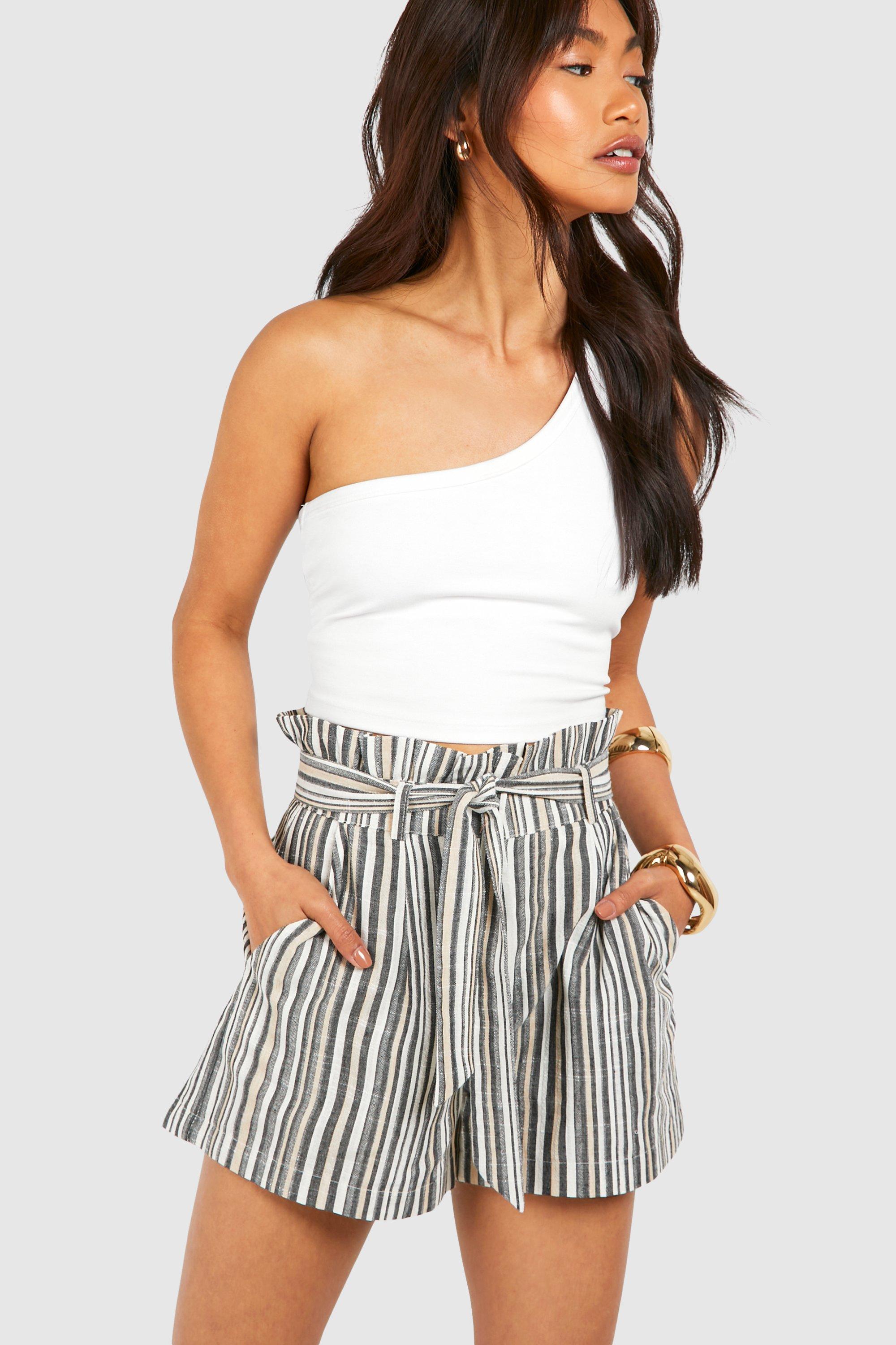 Pinstriped Paperbag Waist Shorts | boohoo