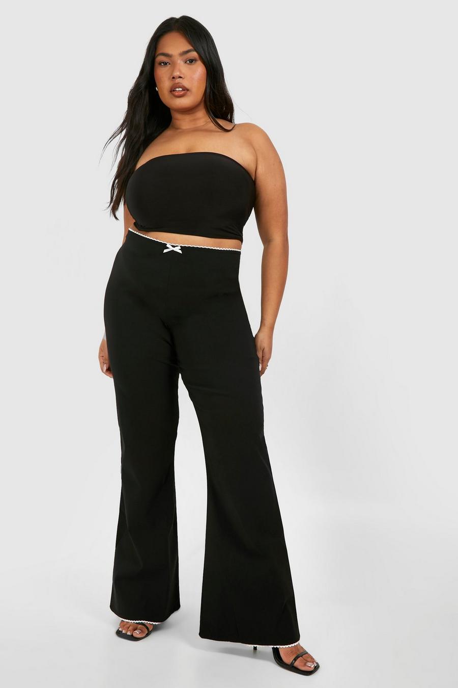 Black Plus Bow Detail Flared Trousers image number 1