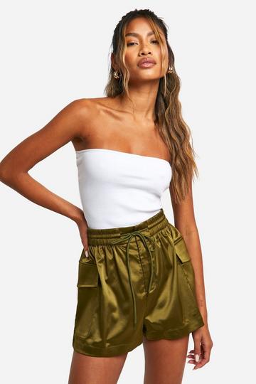 Satin Cargo Utility Shorts khaki