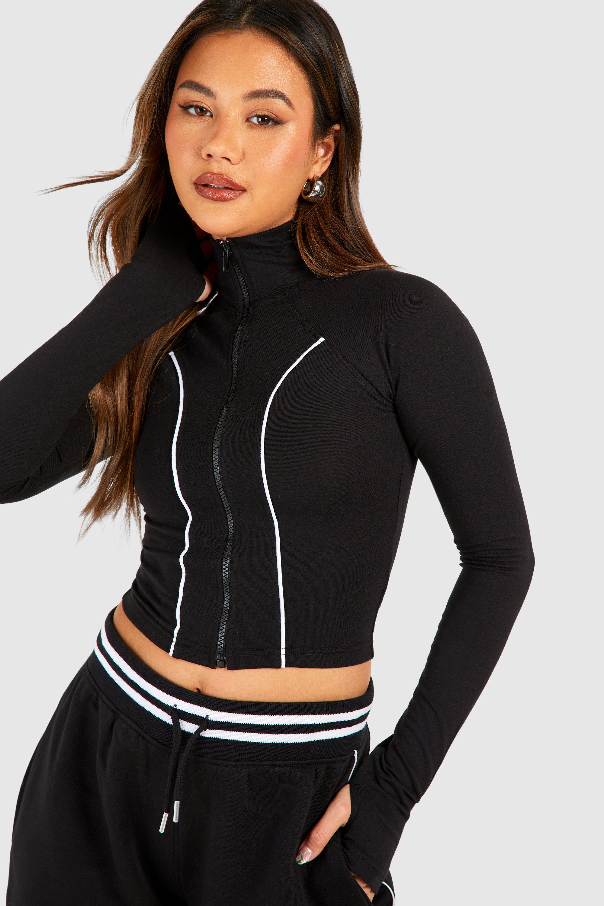 Piping Detail Zip Through Top And Straight Leg Jogger Set | boohoo