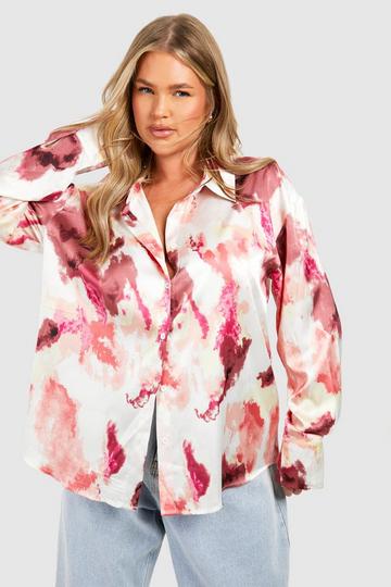 Plus Oversized Roze Abstracte Blouse pink