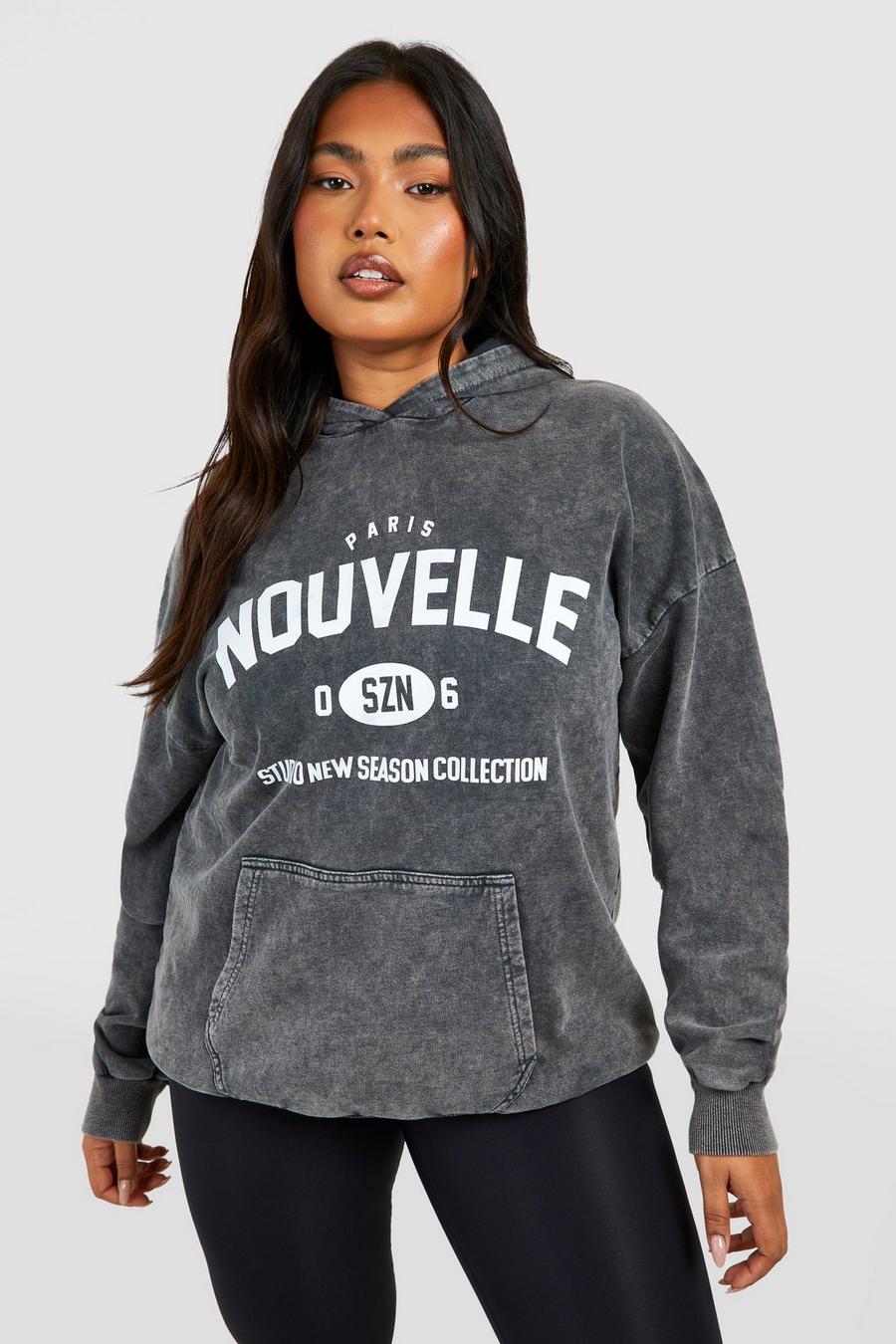 Charcoal Plus Szn Oversize hoodie med tvättad effekt image number 1