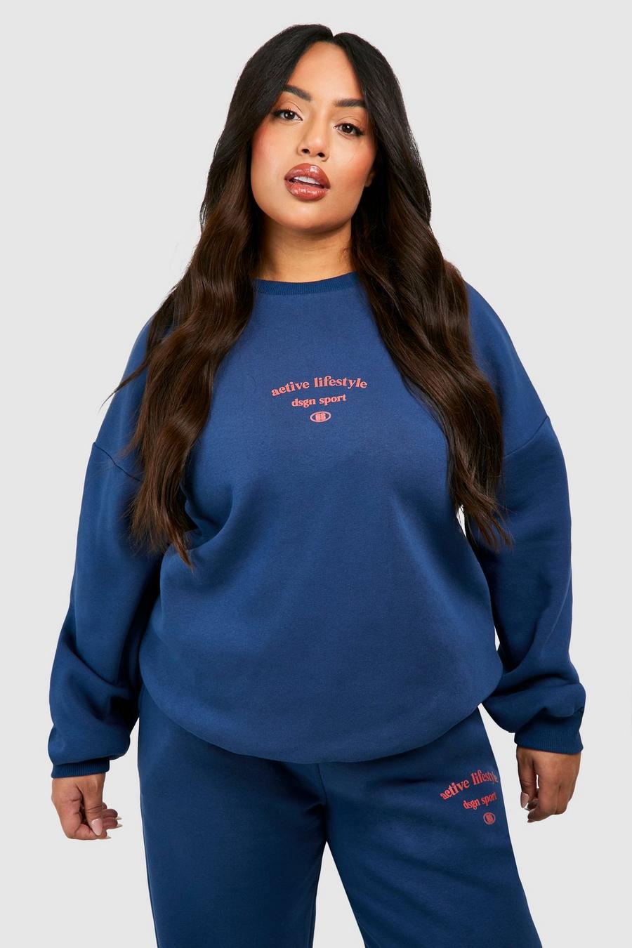 Plus Active Oversize Sweatshirt mit Dsgn Studio Print, Navy image number 1